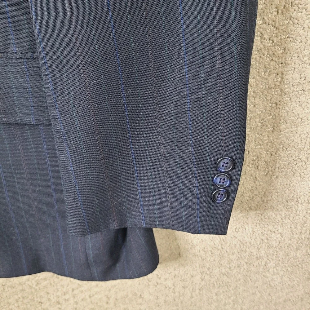Towncraft Jacket Mens 48R Blue Red Green Striped Blazer 2 Btn Worsted Wool Blend